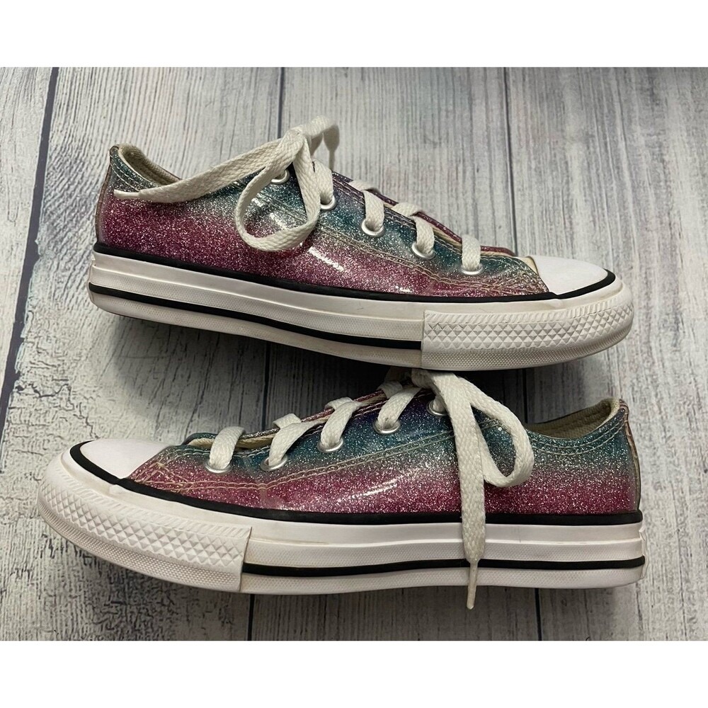 Pink & Blue Glitter Converse All Stars Girl Shoes, Size Youth 13